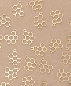3 pc. Honeycomb Charms, 18K Gold Plated Brass Pendants, Bee Beehive, Honeybee, Honey Comb | MIS-256**