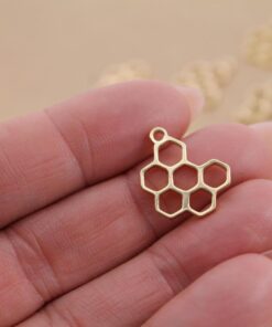 3 pc. Honeycomb Charms, 18K Gold Plated Brass Pendants, Bee Beehive, Honeybee, Honey Comb | MIS-256**