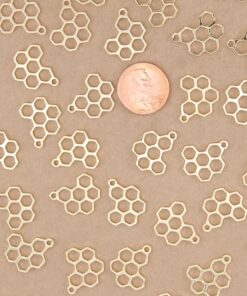 3 pc. Honeycomb Charms, 18K Gold Plated Brass Pendants, Bee Beehive, Honeybee, Honey Comb | MIS-256**
