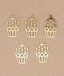 2 pc. Gold Plated Potted Cactus Charms, Stainless Steel, 30mm x 17.5mm | MIS-281*