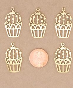 2 pc. Gold Plated Potted Cactus Charms, Stainless Steel, 30mm x 17.5mm | MIS-281*
