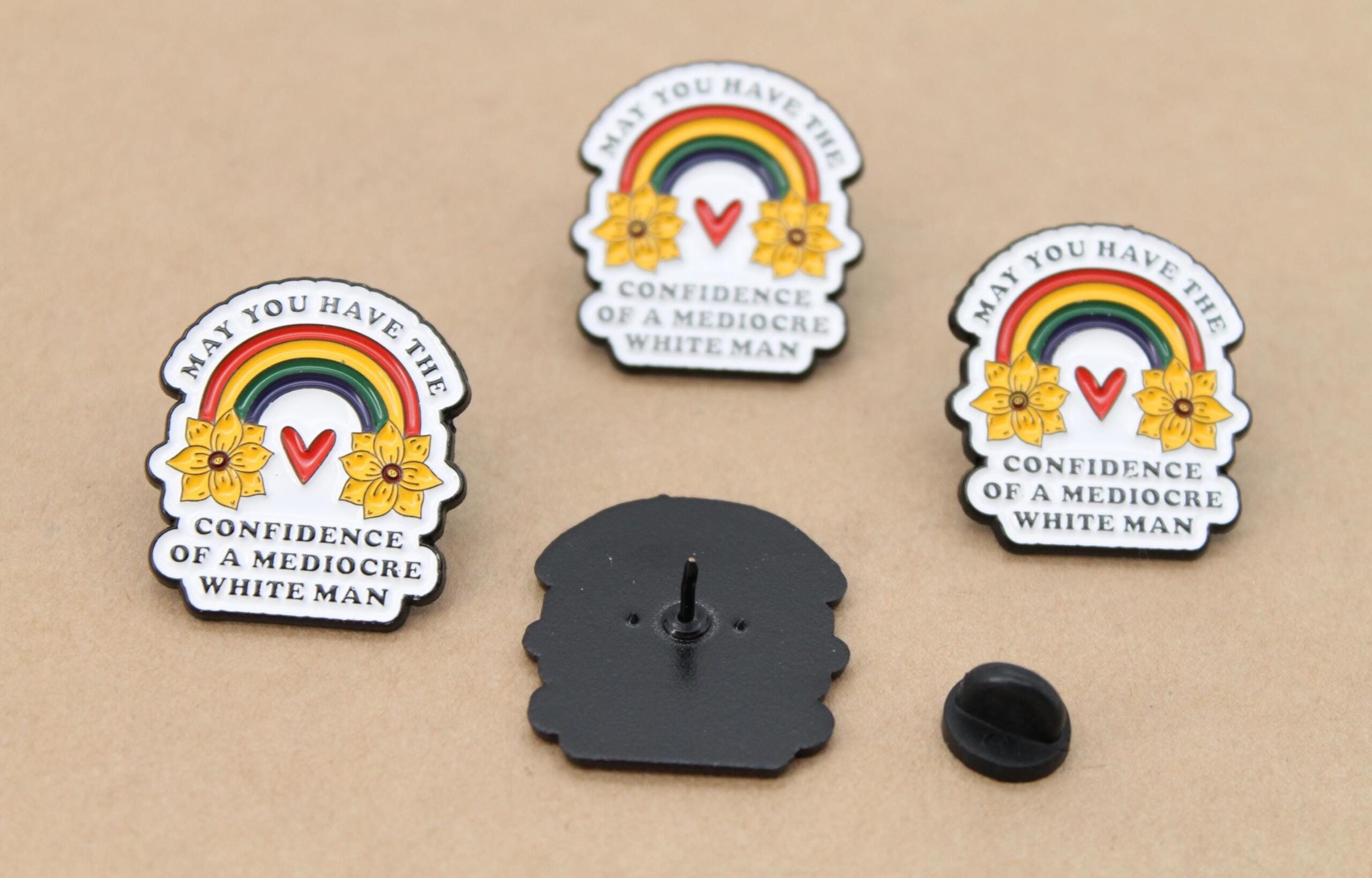 1 pc. Feminist Rainbow Pin, Enameled Colorful Brooch, 30mm x 27mm | MIS-294*