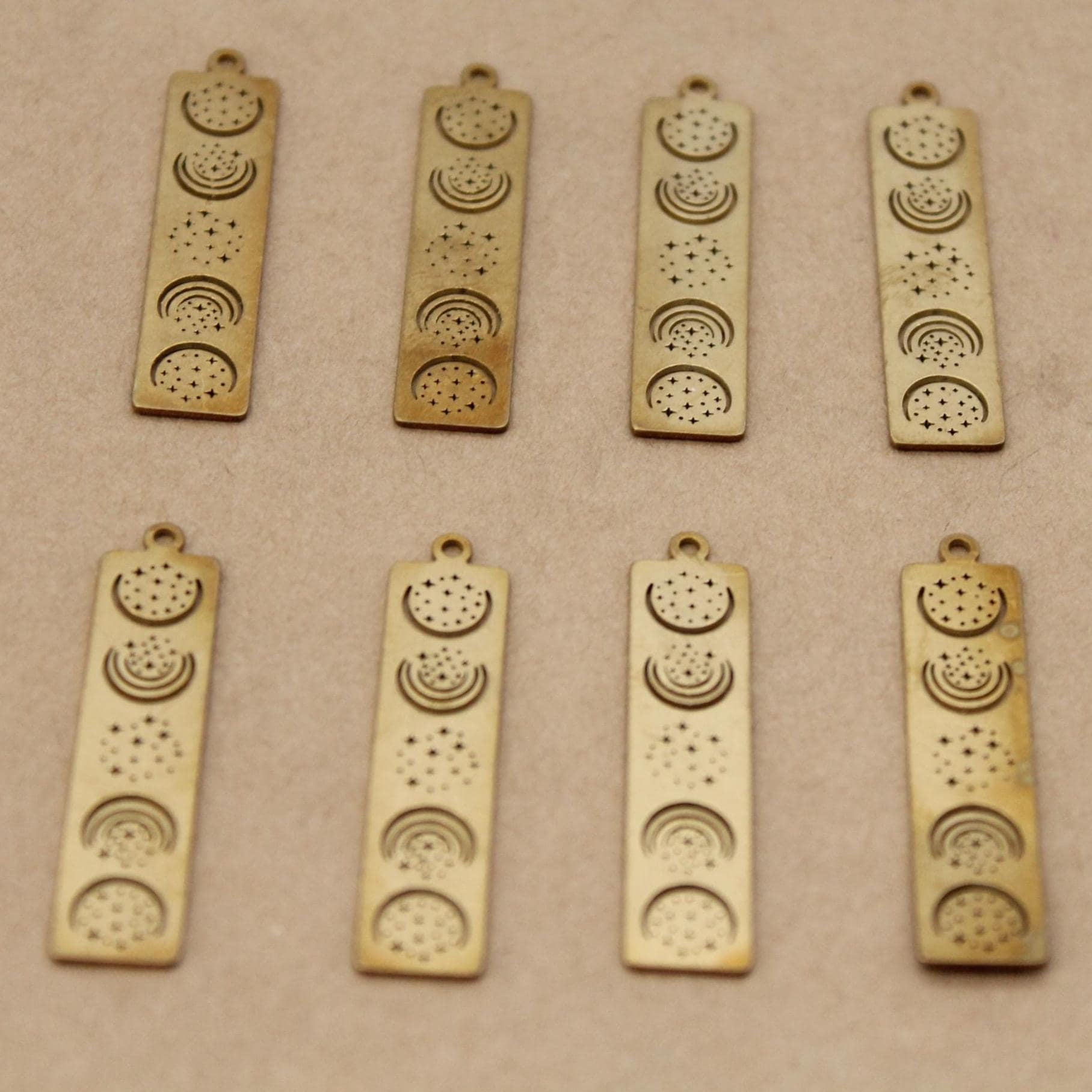 1 pc. Raw Brass Celestial Moon Phases Bar Charm, 38mm x 8.5mm | MIS-310*