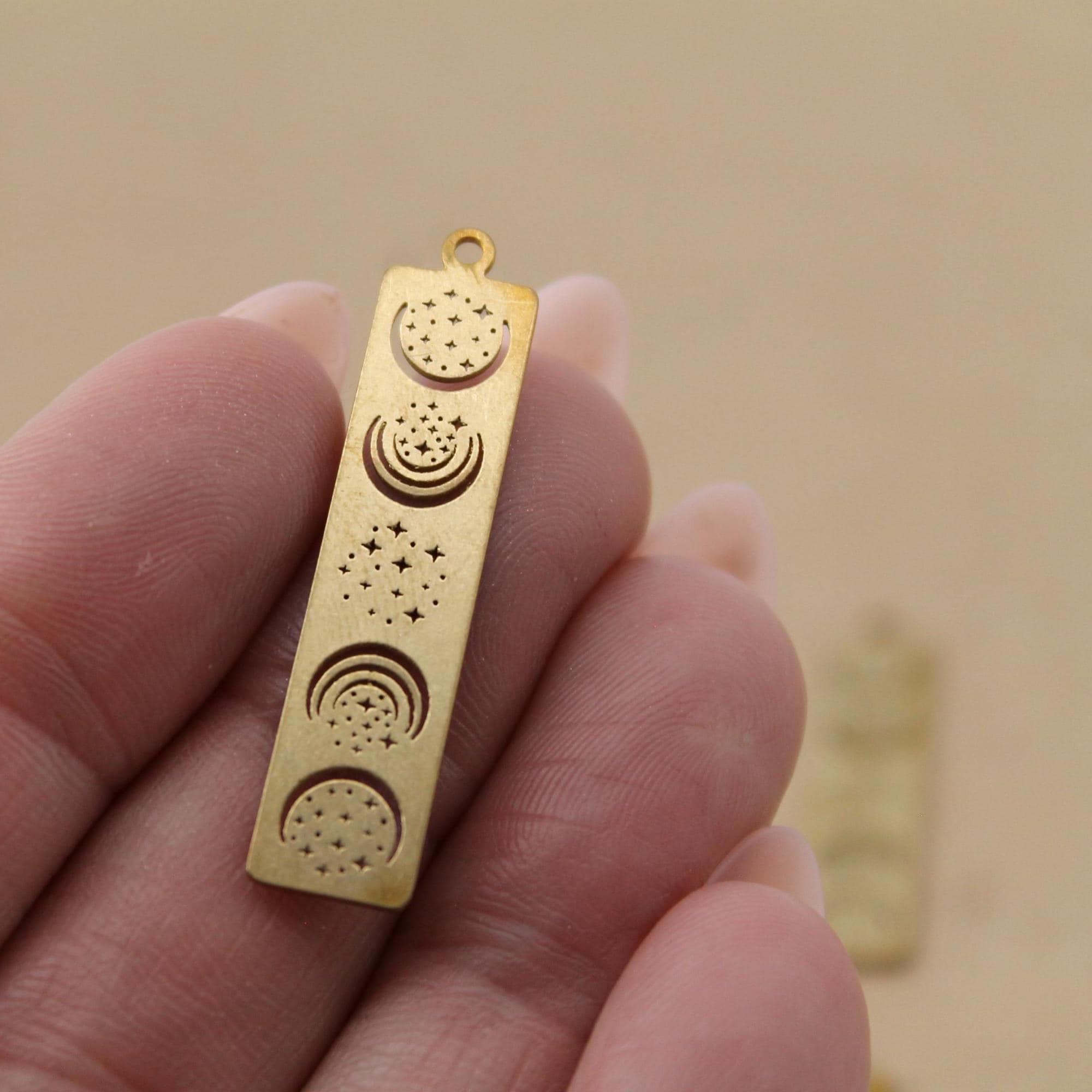 1 pc. Raw Brass Celestial Moon Phases Bar Charm, 38mm x 8.5mm | MIS-310*