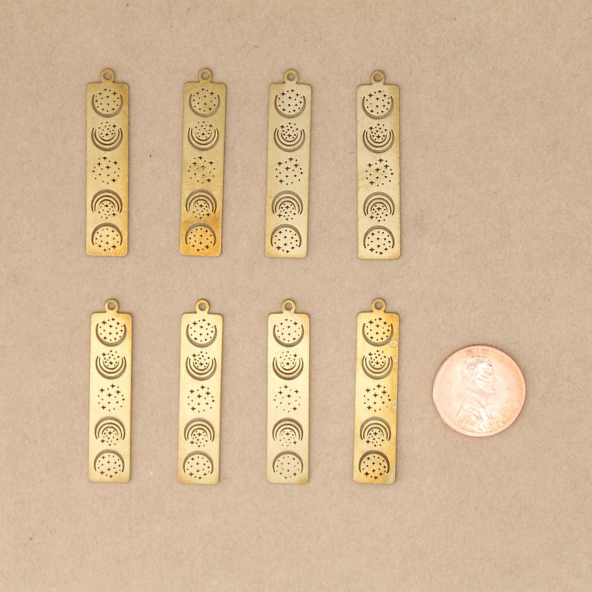 1 pc. Raw Brass Celestial Moon Phases Bar Charm, 38mm x 8.5mm | MIS-310*