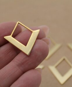 2 pc. Laser Cut Rhombus Charms, Gold Plated Stainless Steel, 35mm x 27.5mm | MIS-318*
