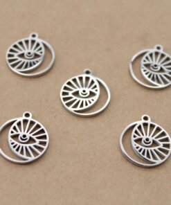 2 pc. Boho Moon & Evil Eye Charms, All-Seeing Eye, Stainless Steel, 17mm x 14.5mm | MIS-326*