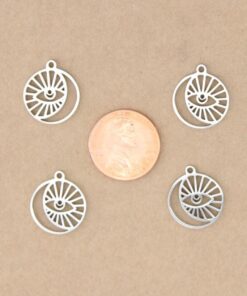 2 pc. Boho Moon & Evil Eye Charms, All-Seeing Eye, Stainless Steel, 17mm x 14.5mm | MIS-326*
