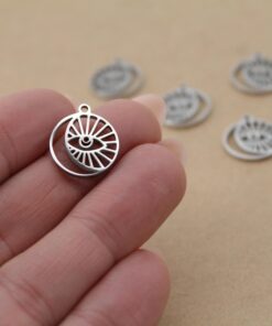 2 pc. Boho Moon & Evil Eye Charms, All-Seeing Eye, Stainless Steel, 17mm x 14.5mm | MIS-326*