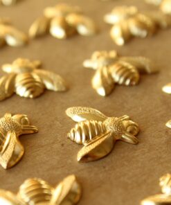 6 pc. Large Gold Plated Brass Bees: 17mm by 15mm - made in USA | GLD-188