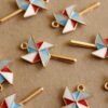 4 pc. Red, White, Blue, Mint Green and Gold Enameled Pinwheel Charms, 17mm x 36mm | MIS-152