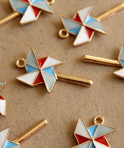 4 pc. Red, White, Blue, Mint Green and Gold Enameled Pinwheel Charms, 17mm x 36mm | MIS-152