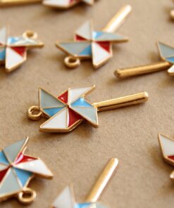 4 pc. Red, White, Blue, Mint Green and Gold Enameled Pinwheel Charms, 17mm x 36mm | MIS-152