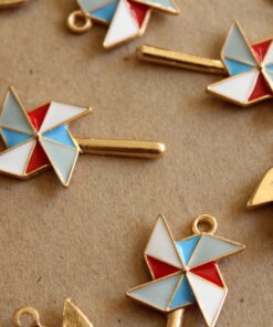 4 pc. Red, White, Blue, Mint Green and Gold Enameled Pinwheel Charms, 17mm x 36mm | MIS-152