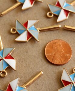 4 pc. Red, White, Blue, Mint Green and Gold Enameled Pinwheel Charms, 17mm x 36mm | MIS-152
