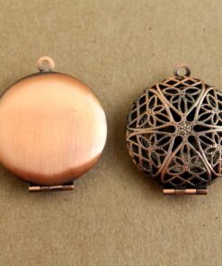 2 pc. Filigree Lockets Antique Copper 27mm diameter | LOC-003
