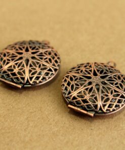 2 pc. Filigree Lockets Antique Copper 27mm diameter | LOC-003