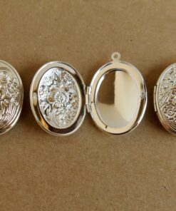 3 pc. Silver Etched Floral Oval Lockets 24mm x 34mm - LOC-012