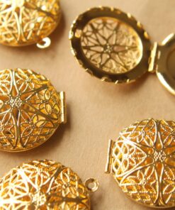 2 pc. Gold Plated Filigree Lockets - 27mm diameter | LOC-028