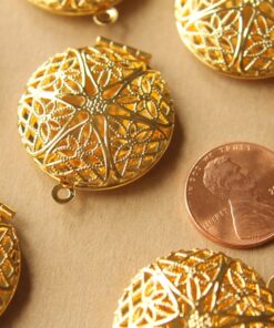 2 pc. Gold Plated Filigree Lockets - 27mm diameter | LOC-028