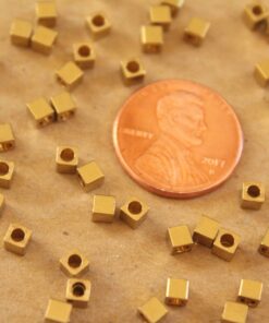 50 pc. Raw Brass Cube Spacer Beads, 3mm by 3mm | FI-459