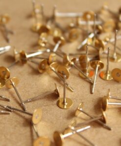 100 pc. Stainless steel earring posts with raw brass pads, 5mm pad * Also available in 500 piece * | FI-263