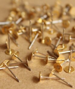 100 pc. Stainless steel earring posts with raw brass pads, 5mm pad * Also available in 500 piece * | FI-263