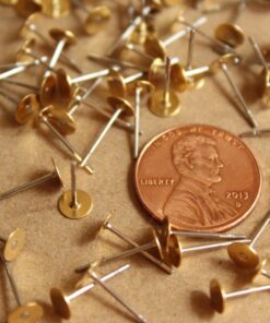 100 pc. Stainless steel earring posts with raw brass pads, 5mm pad * Also available in 500 piece * | FI-263