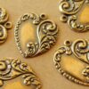 2 pc. Antique Brass Plated Scrolled Heart Charms: 24mm by 28mm - made in USA | AB-115*