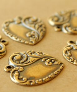 2 pc. Antique Brass Plated Scrolled Heart Charms: 24mm by 28mm - made in USA | AB-115*
