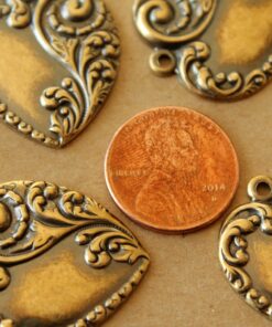2 pc. Antique Brass Plated Scrolled Heart Charms: 24mm by 28mm - made in USA | AB-115*