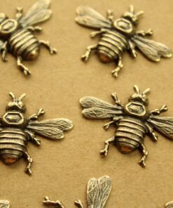 2 pc. Large Antique Brass Plated Queen Bees: 33mm by 24.5mm - made in USA | AB-159*