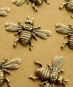 2 pc. Large Antique Brass Plated Queen Bees: 33mm by 24.5mm - made in USA | AB-159*