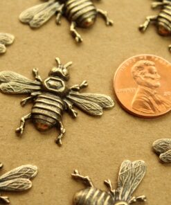 2 pc. Large Antique Brass Plated Queen Bees: 33mm by 24.5mm - made in USA | AB-159*