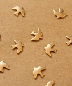 14 pc. Tiny Antique Brass Plated Doves: 8mm by 6mm - made in USA | AB-013