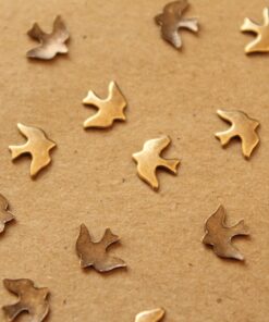 14 pc. Tiny Antique Brass Plated Doves: 8mm by 6mm - made in USA | AB-013