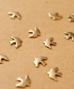 14 pc. Tiny Antique Brass Plated Doves: 8mm by 6mm - made in USA | AB-013