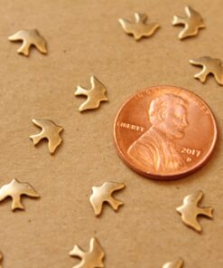 14 pc. Tiny Antique Brass Plated Doves: 8mm by 6mm - made in USA | AB-013