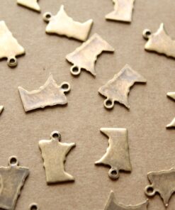 6 pc. Antique Brass Plated Minnesota State Charms / Blanks: 9mm by 12mm - made in USA | AB-093