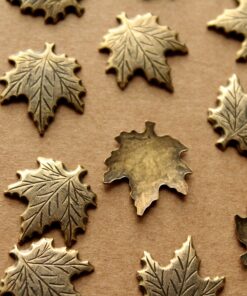 4 pc. Medium Antique Brass Plated Maple Leaves: 17mm by 19mm - made in USA | AB-118