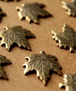 4 pc. Medium Antique Brass Plated Maple Leaves: 17mm by 19mm - made in USA | AB-118