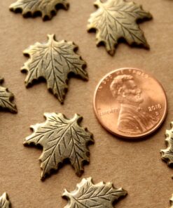 4 pc. Medium Antique Brass Plated Maple Leaves: 17mm by 19mm - made in USA | AB-118