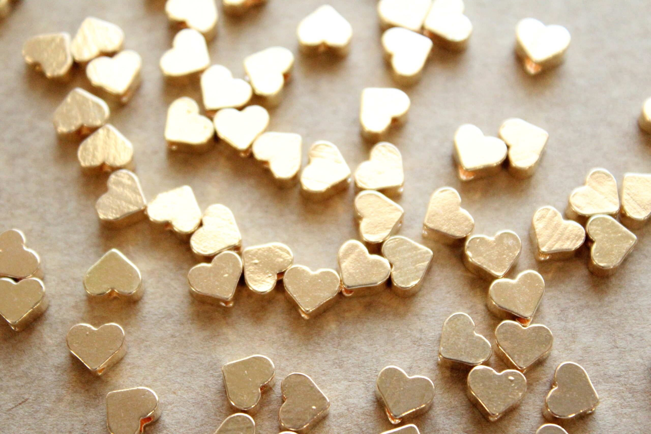 16 pc. Gold Plated Brass Heart Beads, 7mm by 6mm | FI-481