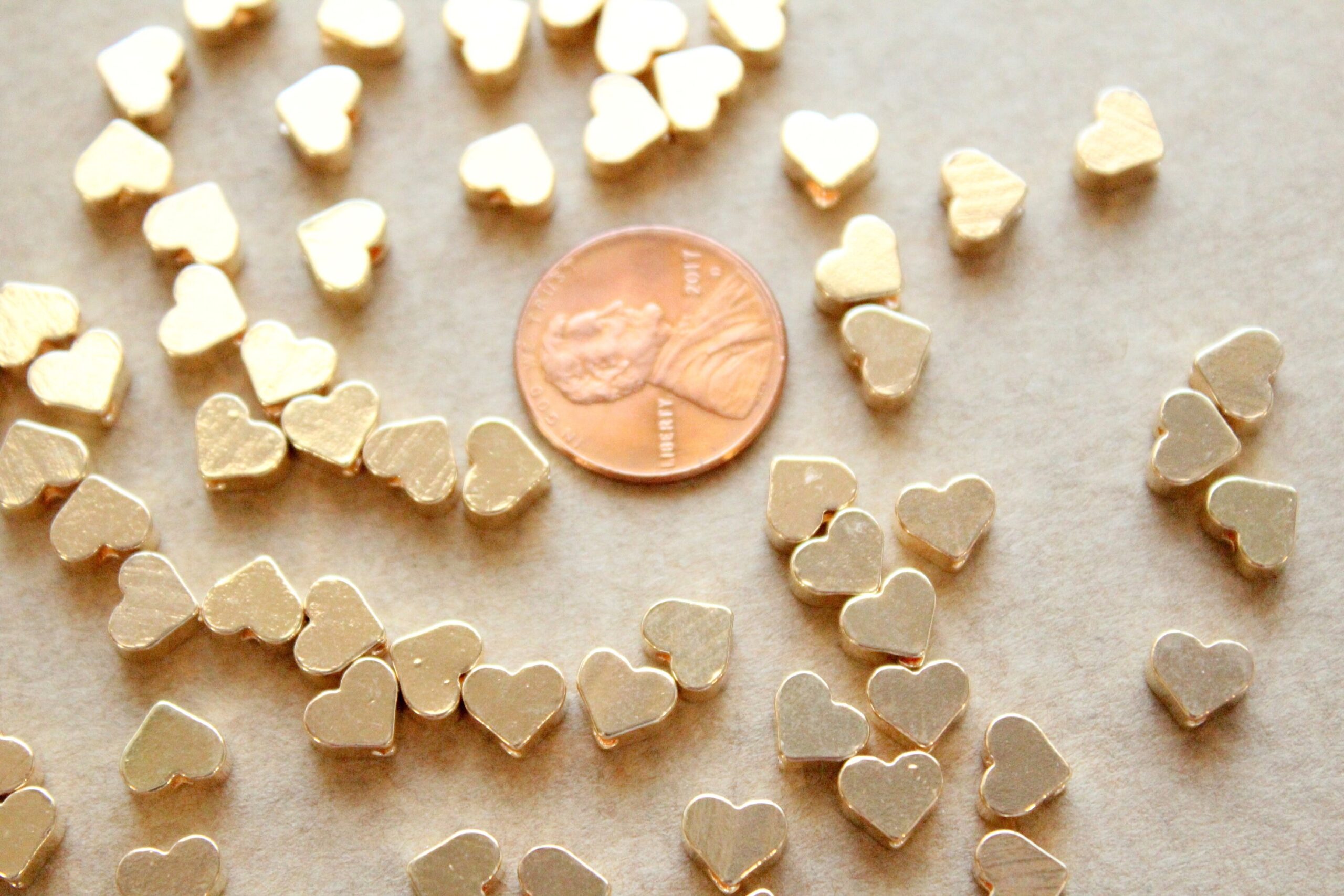 16 pc. Gold Plated Brass Heart Beads, 7mm by 6mm | FI-481