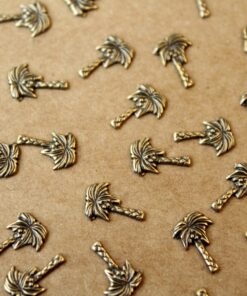 8 pc. Tiny Antique Brass Plated Palm Tree Stampings: 10mm by 7mm - made in USA coconut tree vacation paradise island holiday | AB-101