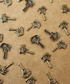 8 pc. Tiny Antique Brass Plated Palm Tree Stampings: 10mm by 7mm - made in USA coconut tree vacation paradise island holiday | AB-101