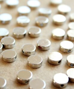18 pc. Silver Plated Brass Circle Beads, 8mm in diameter, round flat disc coin side drilled | FI-483