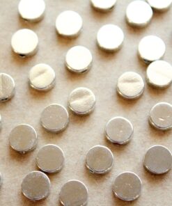 18 pc. Silver Plated Brass Circle Beads, 8mm in diameter, round flat disc coin side drilled | FI-483