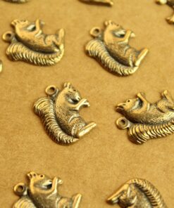 6 pc. Antique Brass Plated Squirrel Charms: 16mm by 13mm - made in USA | AB-191