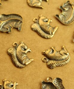 6 pc. Antique Brass Plated Squirrel Charms: 16mm by 13mm - made in USA | AB-191